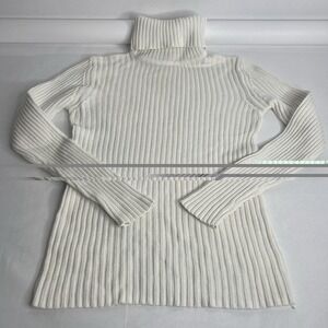Y2K Faded Glory Womens Turtleneck Sweater‎ L Large White Cream Beige Ribbed Knit
